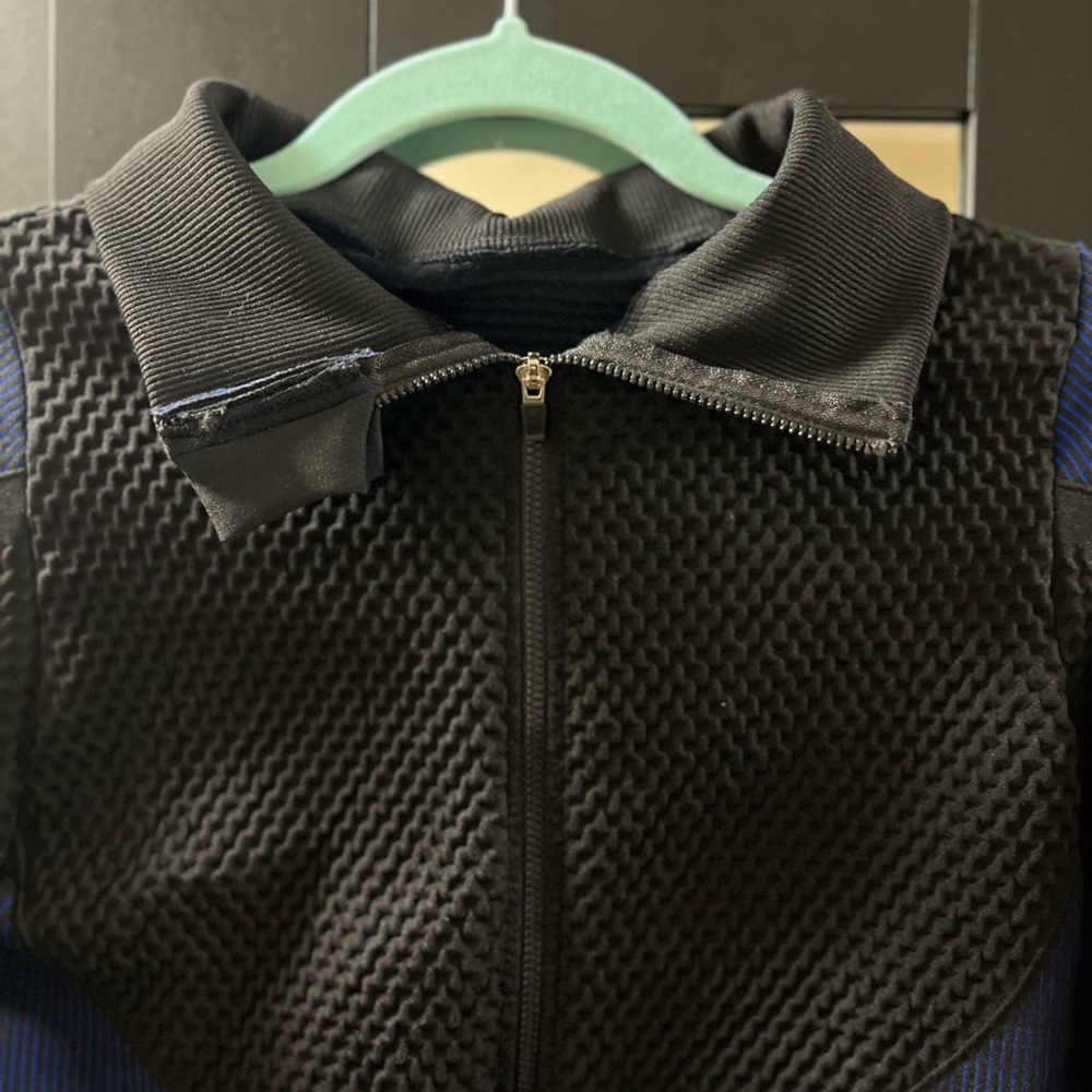 Black and Blue Textured Zip-Up Jacket